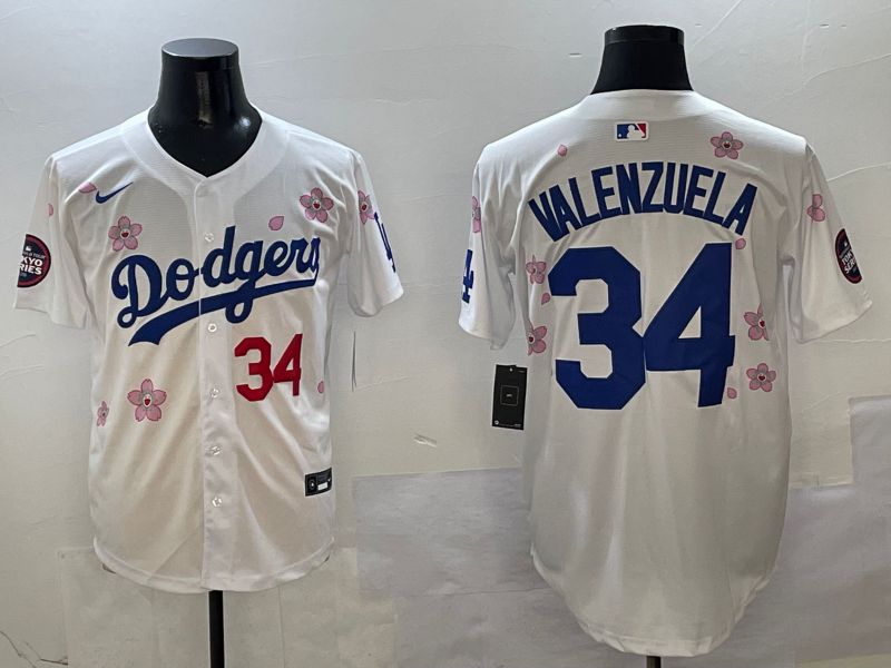 Men Los Angeles Dodgers #34 Valenzuela White Sakura Edition 2025 Nike MLB Jersey style 3->los angeles dodgers->MLB Jersey